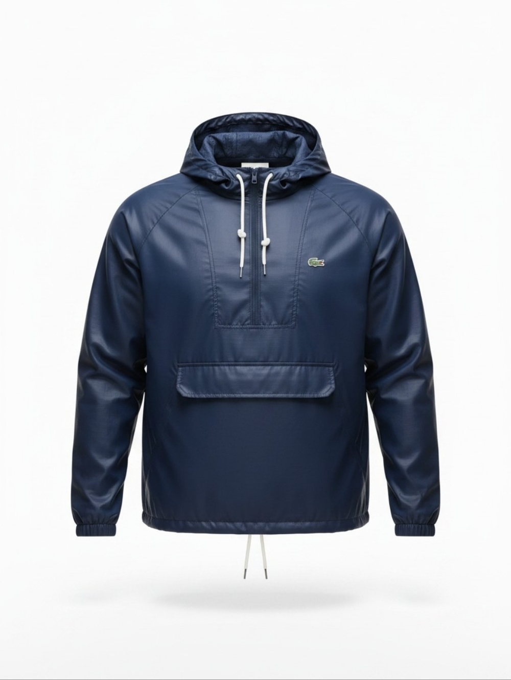 Vintage Lacoste Navy Hooded Packable Windbreaker Pullover Sz L